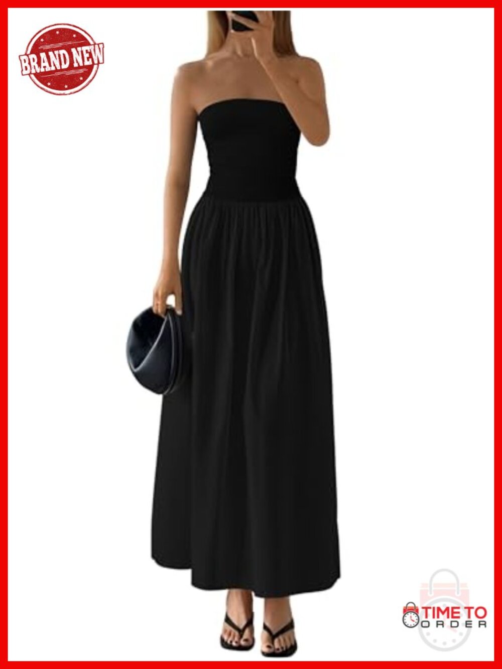 Women's Strapless Maxi Dress Cotton Blend Tencel A-Line Formal Summer Party